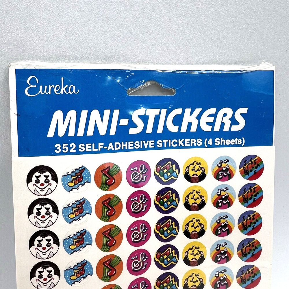 Vintage Eureka Mini-Stickers NEW OLD STOCK, 4 Sheets, 352 Stickers: Music Notes